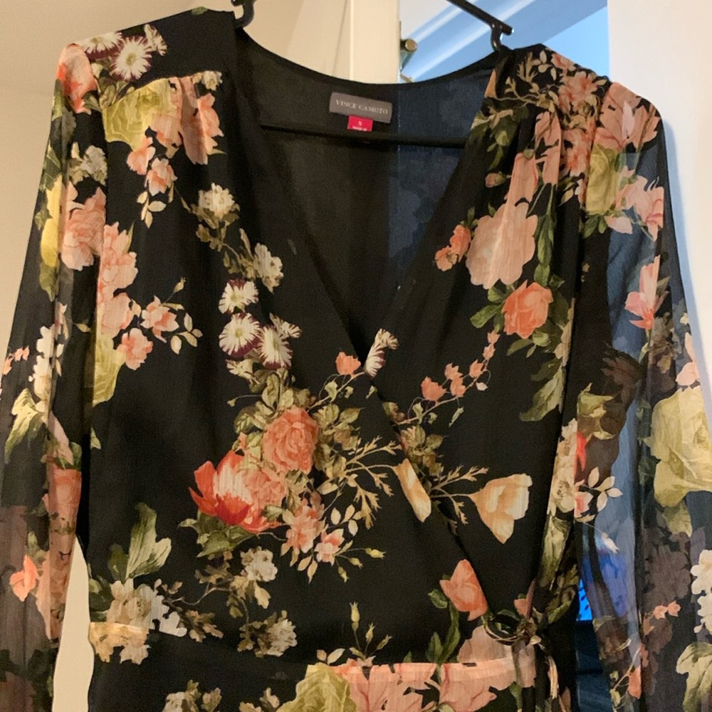Vince Camuto black floral wrap dress